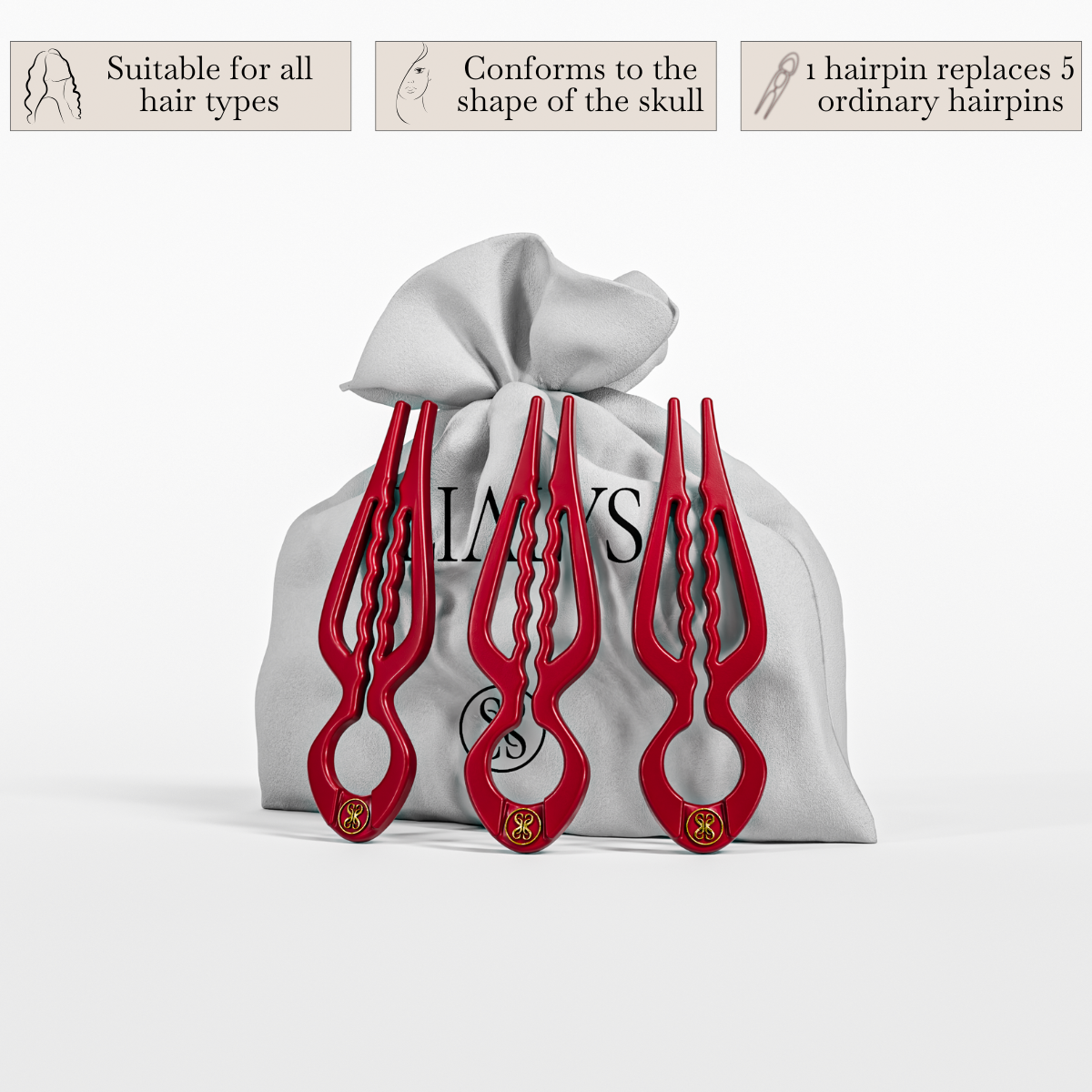 Prestige HairPin – Set of 3 (Red)